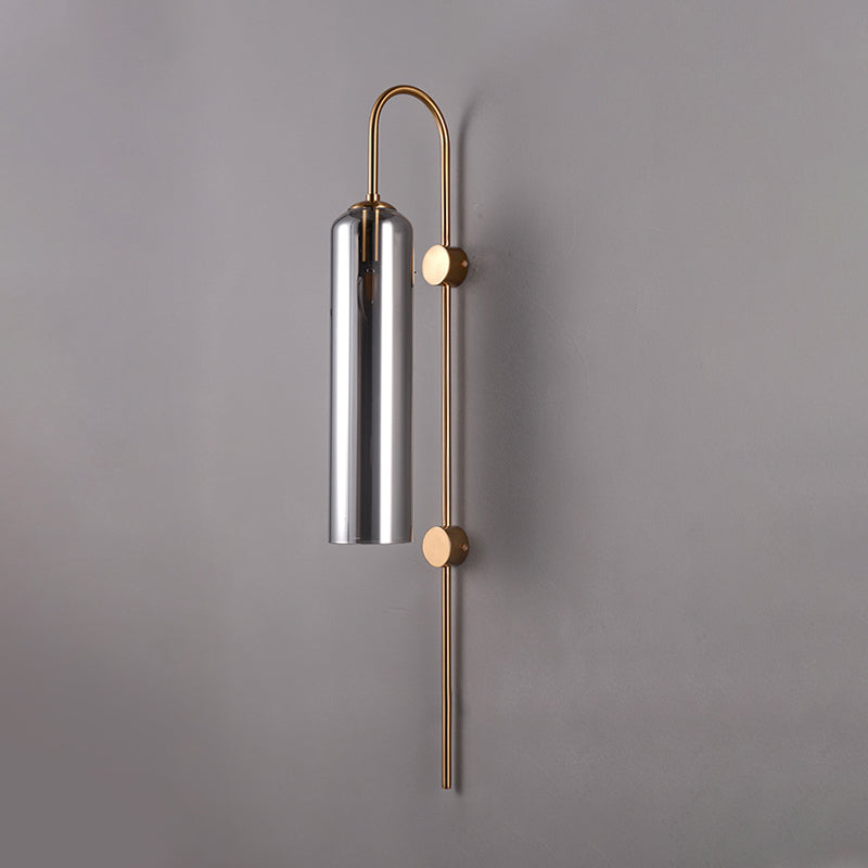 Cylindrical Living Room Wall Lighting Smoke Gray Glass 1 Bulb Modernist Sconce Light Fixture
