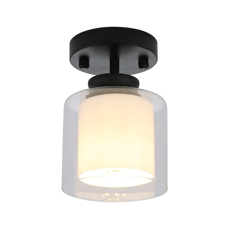 Black/Silver/Gold Finish Cylinder Semi Flush Ceiling Light with Glass Shade Contemporary 1 Bulb Semi Flush Light Fixture