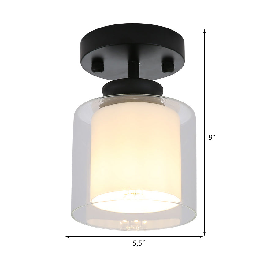 Black/Silver/Gold Finish Cylinder Semi Flush Ceiling Light with Glass Shade Contemporary 1 Bulb Semi Flush Light Fixture
