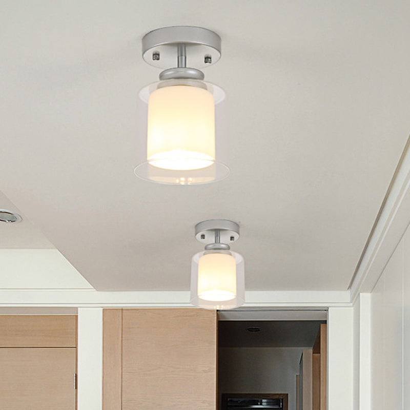 Black/Silver/Gold Finish Cylinder Semi Flush Ceiling Light with Glass Shade Contemporary 1 Bulb Semi Flush Light Fixture