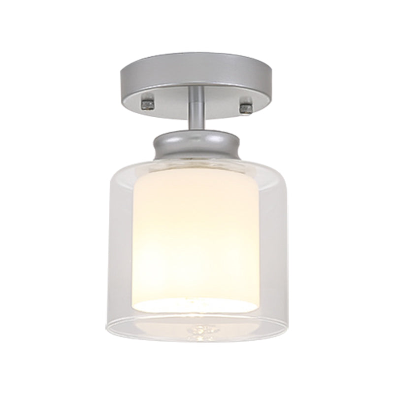 Black/Silver/Gold Finish Cylinder Semi Flush Ceiling Light with Glass Shade Contemporary 1 Bulb Semi Flush Light Fixture
