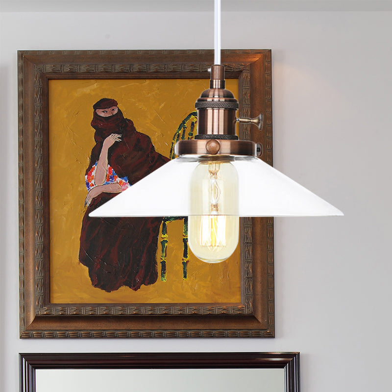 Farmhouse Style Cone Pendant Lamp Metallic and Clear Glass 1 Bulb Indoor Height Adjustable Ceiling Light in Black/Bronze/Brass