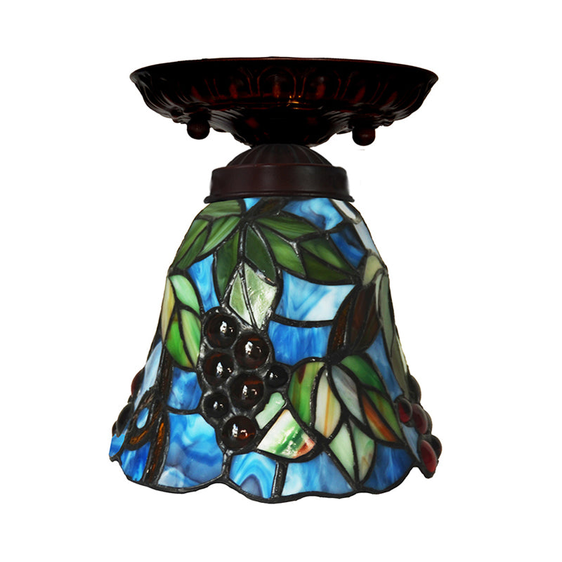 1 Bétail léger Fixation de la lumière victorienne Bell Rose Rose / Blue Stained Glass Ceiling Lamp for Bedroom