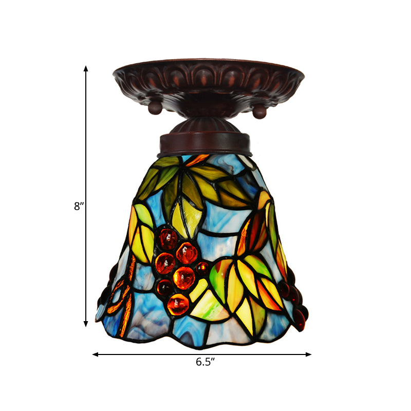 1 Bétail léger Fixation de la lumière victorienne Bell Rose Rose / Blue Stained Glass Ceiling Lamp for Bedroom