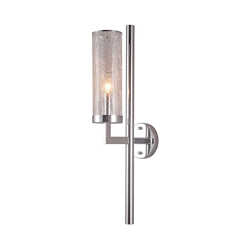 Armed Wall Lamp Modern Metal 1 Head Chrome Sconce Light Fixture with Crackle Glass Shade