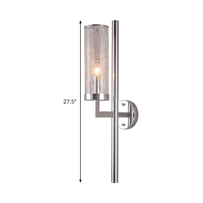 Armed Wall Lamp Modern Metal 1 Head Chrome Sconce Light Fixture with Crackle Glass Shade