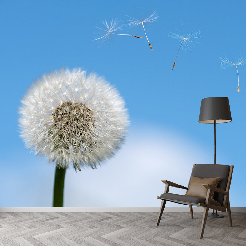 White Dandelion Plant Mural Wallpaper Moisture-Resistant Wall Covering for Home