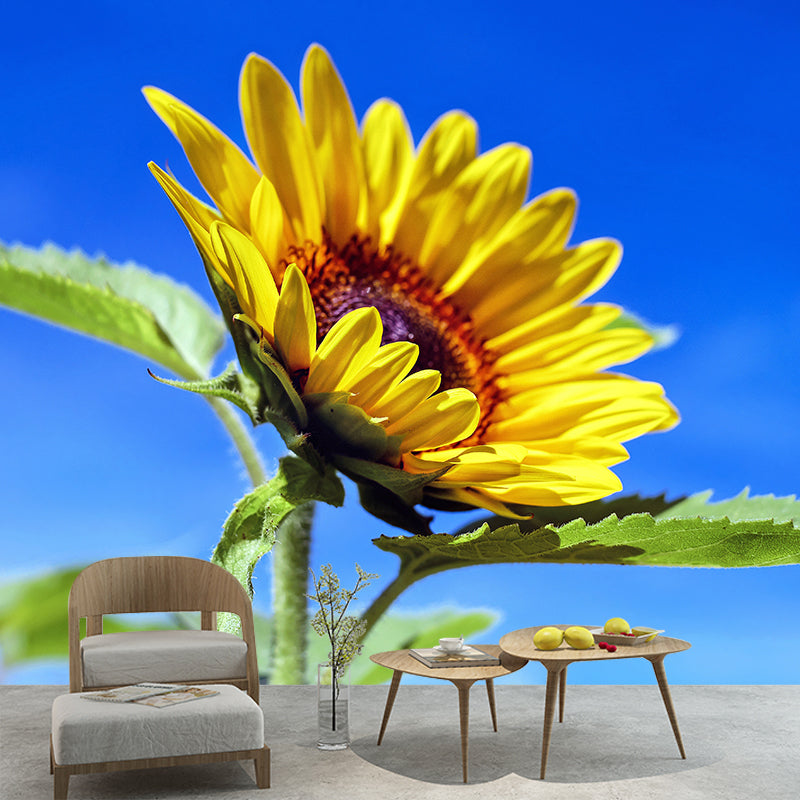 Yellow Blooming Sunflower Mural for Living Room Decoration, Made to Measure