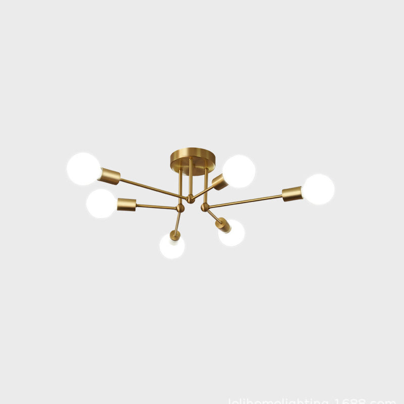 Brass Radial Semi Flush Mount in Industrial Classic Style Copper Ceiling Light for Interior Spaces