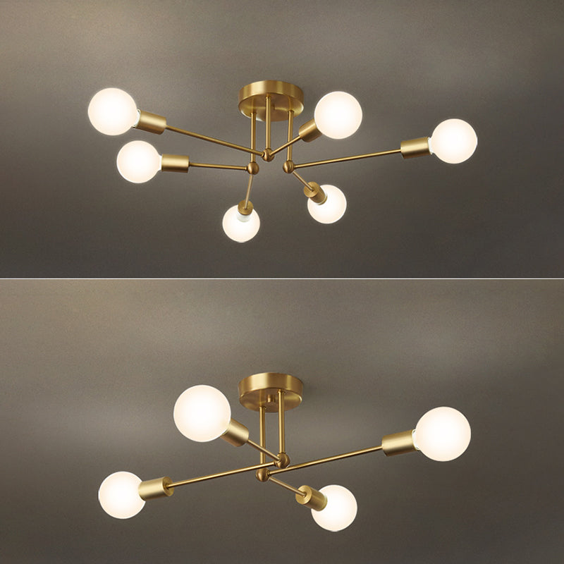 Brass Radial Semi Flush Mount in Industrial Classic Style Copper Ceiling Light for Interior Spaces