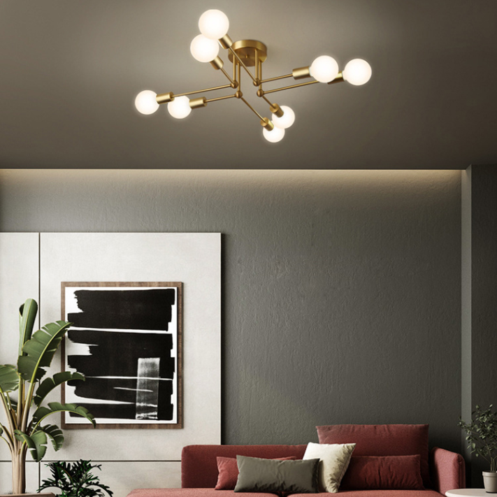 Brass Radial Semi Flush Mount in Industrial Classic Style Copper Ceiling Light for Interior Spaces