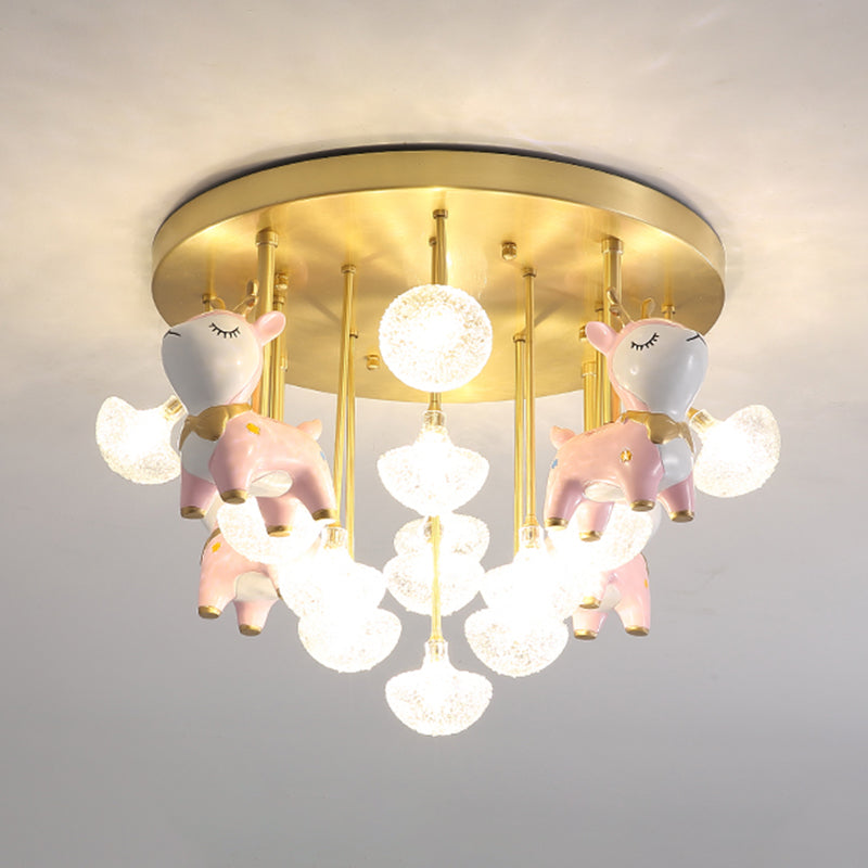 Administración de techo radial de vidrio en estilo para niños Montaje semi descaro de cobre con decoración de resina