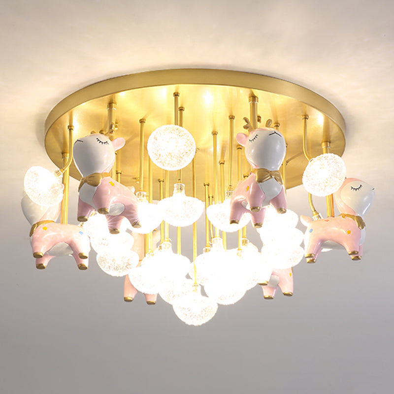 Administración de techo radial de vidrio en estilo para niños Montaje semi descaro de cobre con decoración de resina
