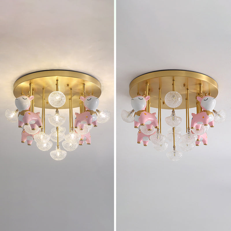 Administración de techo radial de vidrio en estilo para niños Montaje semi descaro de cobre con decoración de resina