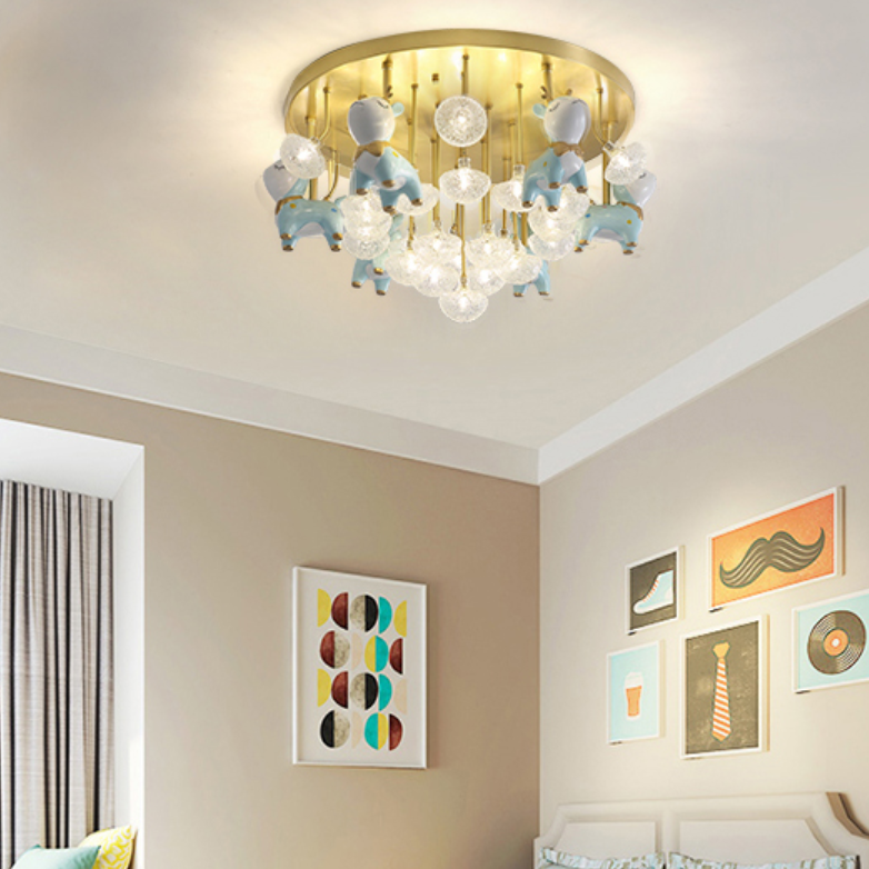 Administración de techo radial de vidrio en estilo para niños Montaje semi descaro de cobre con decoración de resina