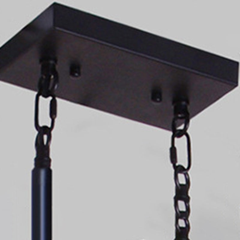 Marco de hierro luz de la isla negra en la luz colgante de madera de madera de estilo retro industrial para el comedor