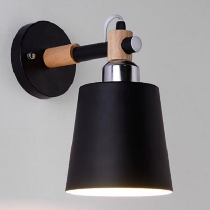 Modern Creative Single Wall Light Wooden Dome Macaron Wall Lamp with Wrought Iron Shade