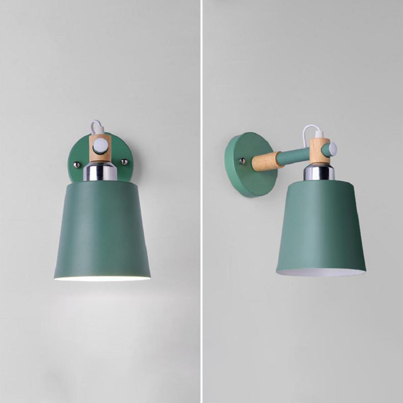 Modern Creative Single Wall Light Wooden Dome Macaron Wall Lamp with Wrought Iron Shade