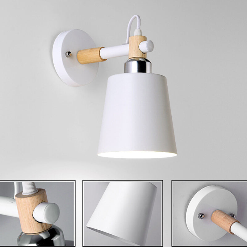 Modern Creative Single Wall Light Wooden Dome Macaron Wall Lamp with Wrought Iron Shade