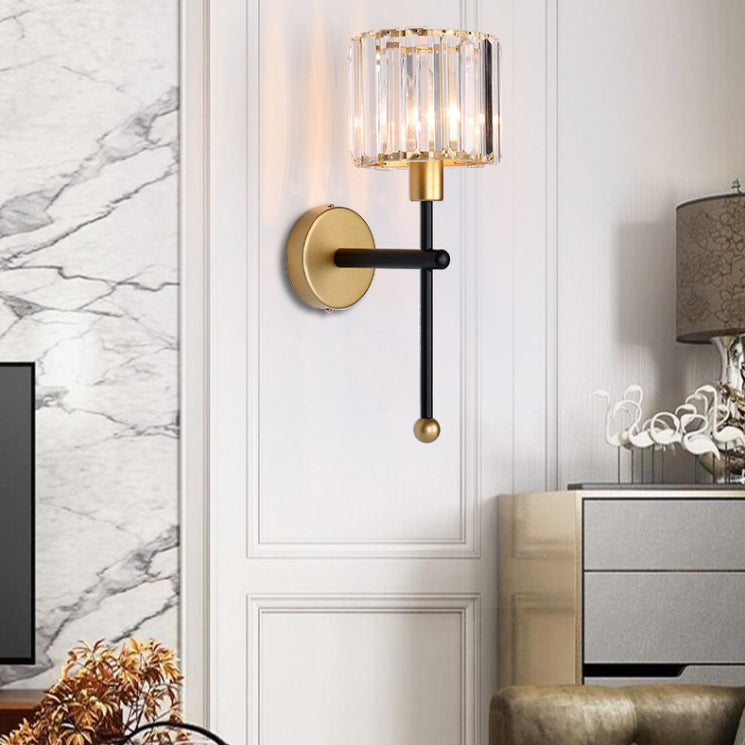 Cilindrische SCONCE-verlichtingsarmaturen Moderne stijl Crystal 1-Licht wandmontage Lamp in zwart en goud