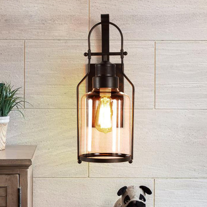 Industrial Vintage Single Wall Light Wrought Iron Indoor Wall Lamp with Clear Glass Shade
