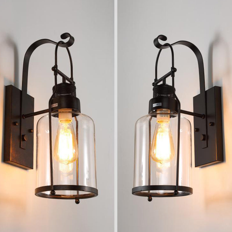 Industrielle Vintage Ein -Wand -Licht schmiedeeisere Innenwandlampe mit klarem Glasschatten