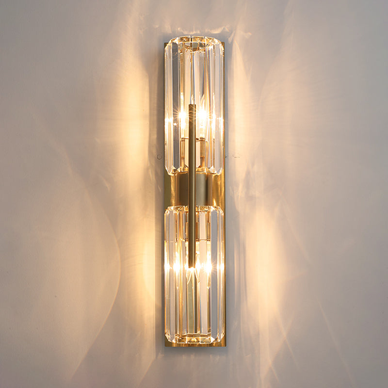 Gold 2-Lights Wall Sconce Modern Style K9 Crystal Cylindrical Wall Mounted Light
