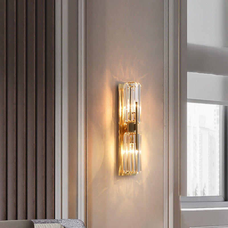 Gold 2-Lights Wall Sconce Modern Style K9 Crystal Cylindrical Wall Mounted Light