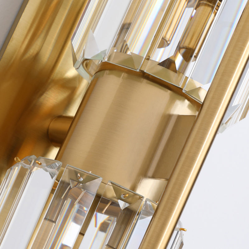 Gold 2-Lights Wall Sconce Modern Style K9 Crystal Cylindrical Wall Mounted Light