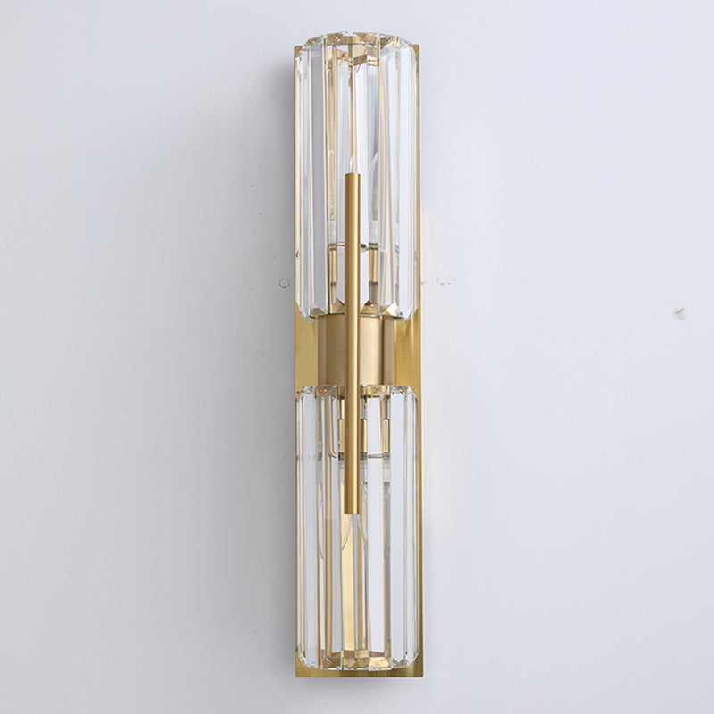 Gold 2-Lights Wall Sconce Modern Style K9 Crystal Cylindrical Wall Mounted Light