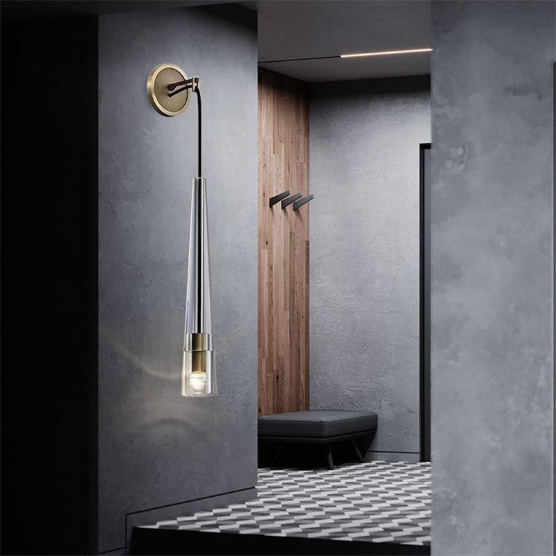 K9 Crystal Brass Wall Mount Light Fixture Teardrops 1-Light Modern Style Sconce