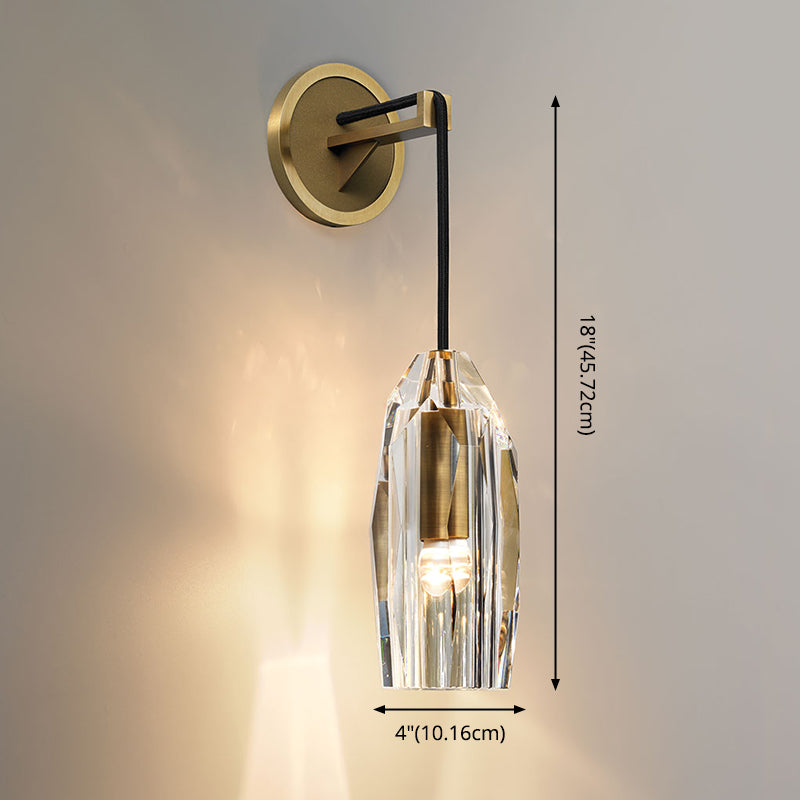 K9 Crystal Brass Wall Mount Light Fixture Teardrops 1-Light Modern Style Sconce