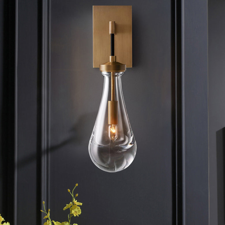 K9 Crystal Brass Wall Mount Light Fixture Teardrops 1-Light Modern Style Sconce