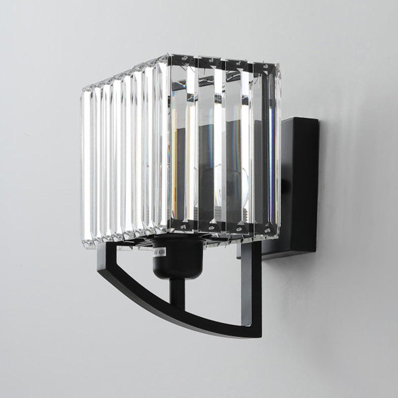 Crystal Conical Sconce Lamp Fixtures 1-Light Modern Style Wall Mounted Light in Black and Gold