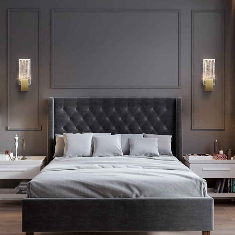 1-Light Rectangular Wall Light Fixture Modern Style Crystal Wall Sconces Lamp in Brass