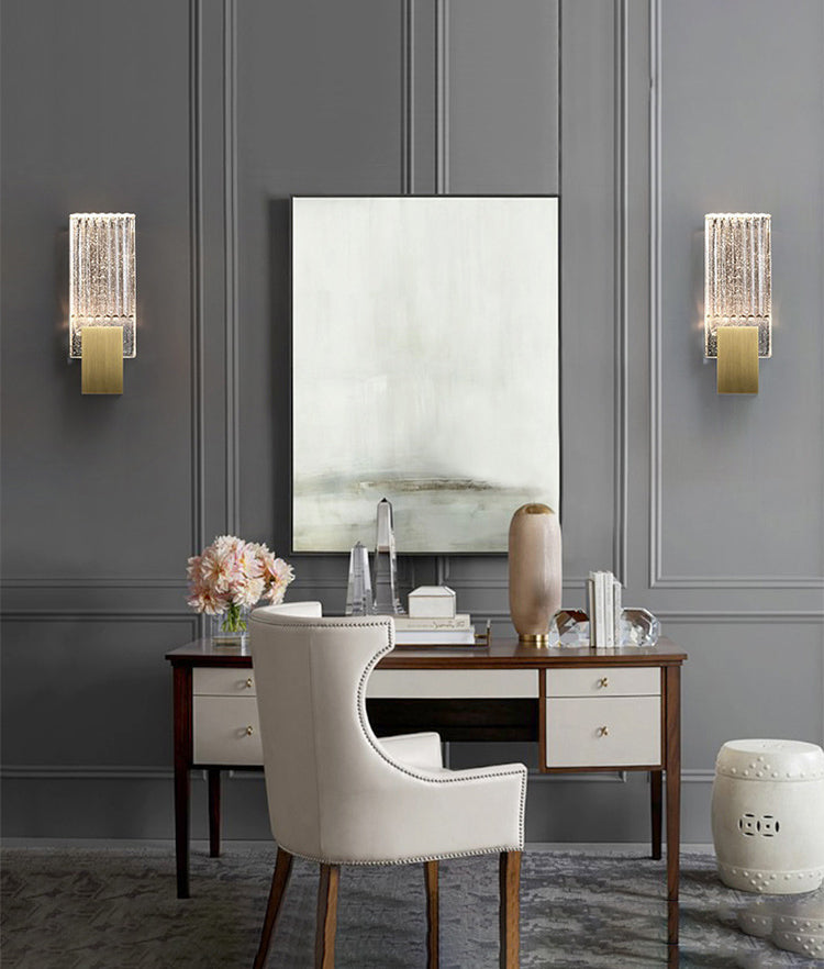 1-Light Rectangular Wall Light Fixture Modern Style Crystal Wall Sconces Lamp in Brass