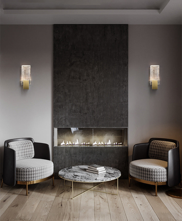 1-Light Rectangular Wall Light Fixture Modern Style Crystal Wall Sconces Lamp in Brass