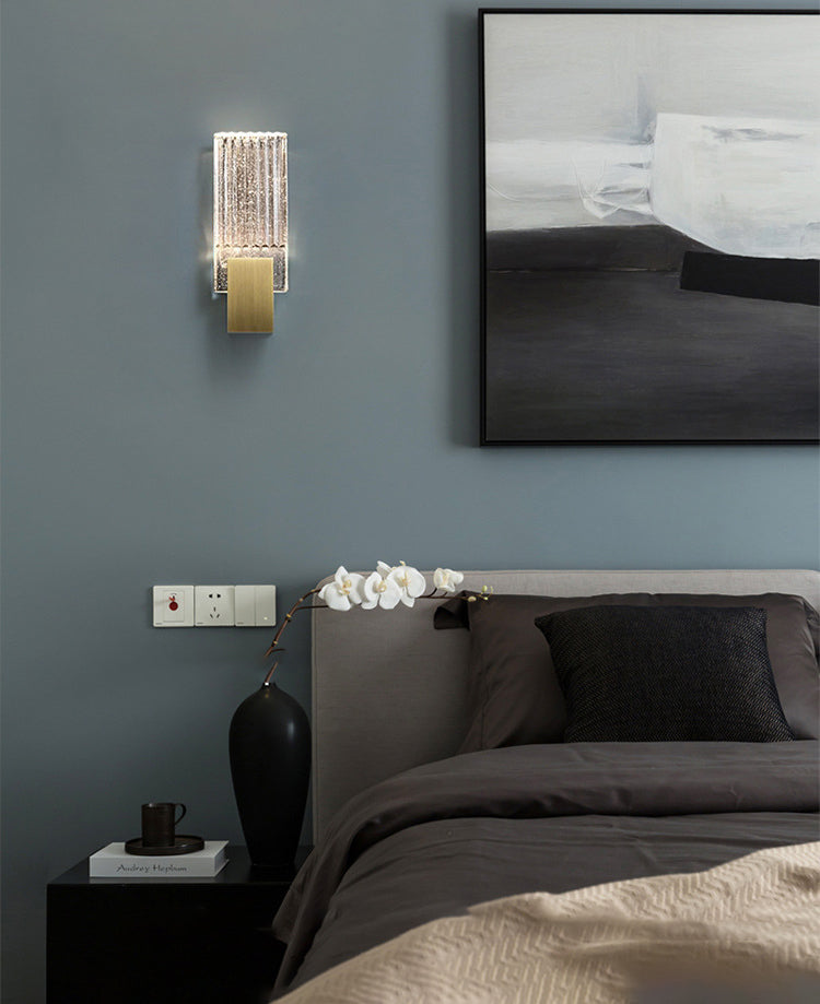 1-Light Rectangular Wall Light Fixture Modern Style Crystal Wall Sconces Lamp in Brass