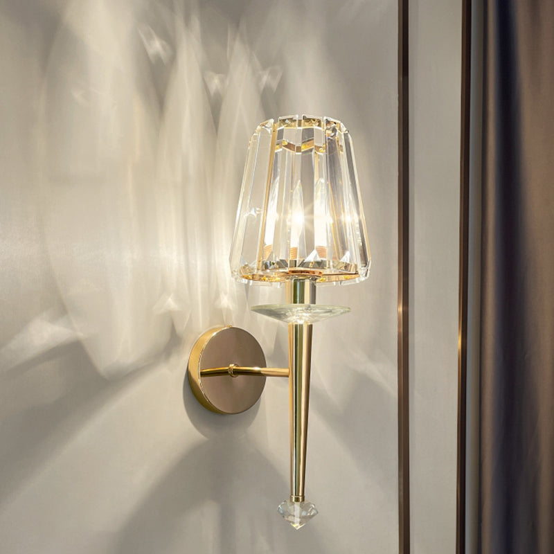 1-Light Sconce Light Fixture Modern Style Conical Clear Crystal Wall Mounted Lights in Gold