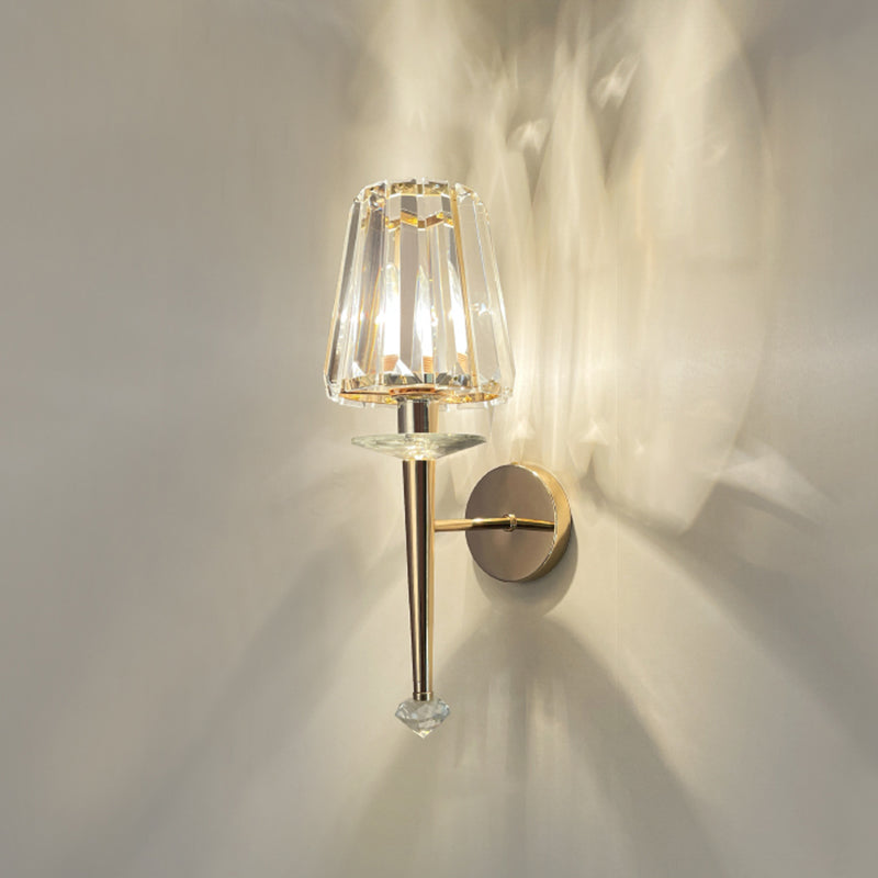 1-Light Sconce Light Fixture Modern Style Conical Clear Crystal Wall Mounted Lights in Gold