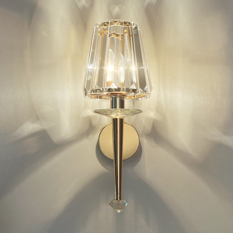 1-Light Sconce Light Fixture Modern Style Conical Clear Crystal Wall Mounted Lights in Gold