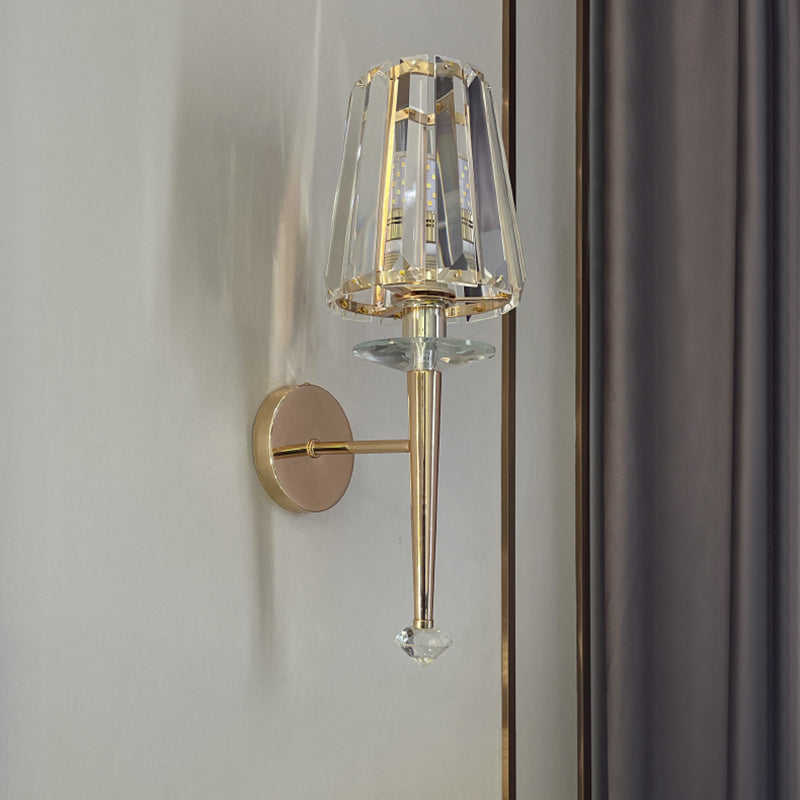 1-Light Sconce Light Fixture Modern Style Conical Clear Crystal Wall Mounted Lights in Gold