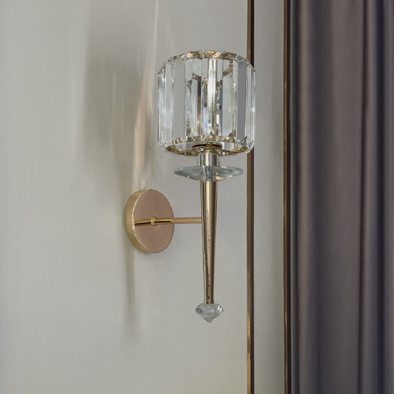 1-Light Sconce Light Fixture Modern Style Conical Clear Crystal Wall Mounted Lights in Gold