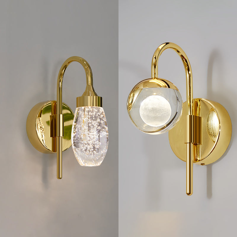 Iluminación de pared de 1 luces de oro de 1 luces de estilo moderno de cristal de cristal Ideas de iluminación de pared