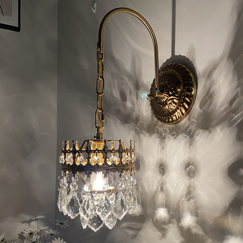 Iluminación montada en la pared de 1 luces de estilo moderno de brazo curvo de cristal lámpara de luz en latón
