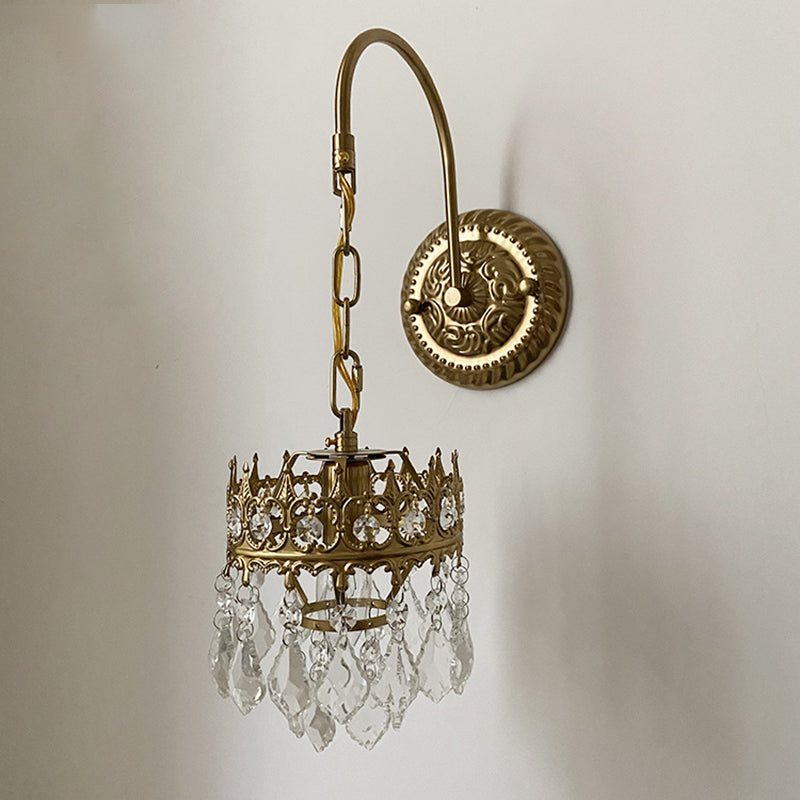 Iluminación montada en la pared de 1 luces de estilo moderno de brazo curvo de cristal lámpara de luz en latón