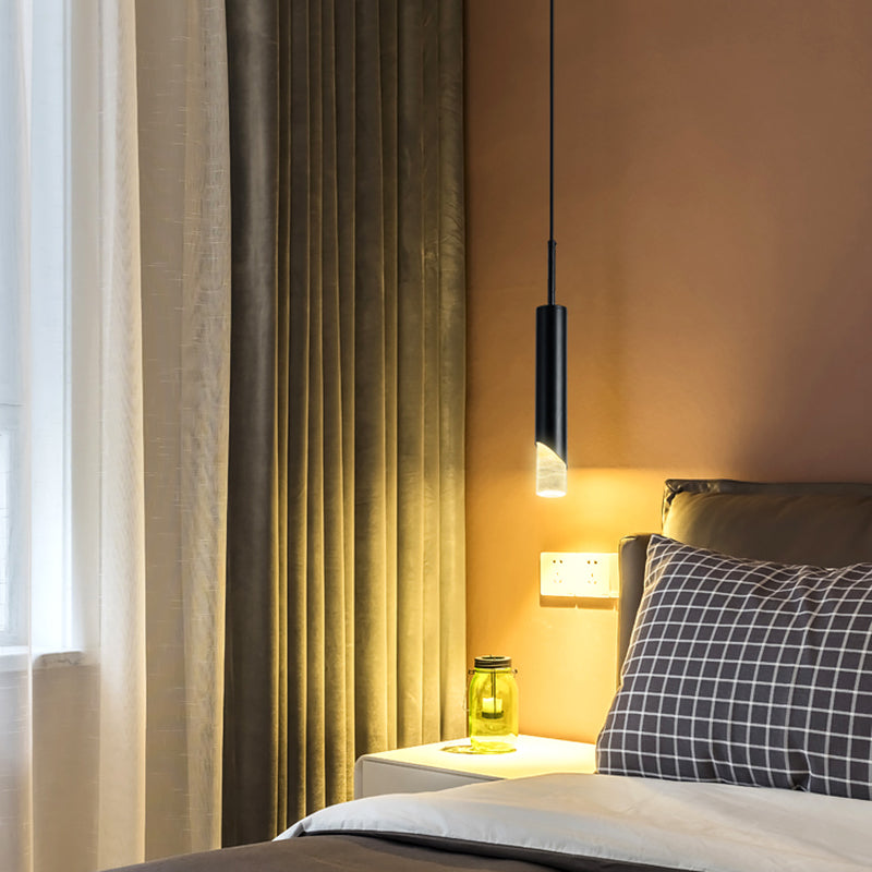 Modern Creative Cylindrical LED Pendant Light Wrought Iron Hanging Lamp with Acrylic Shade