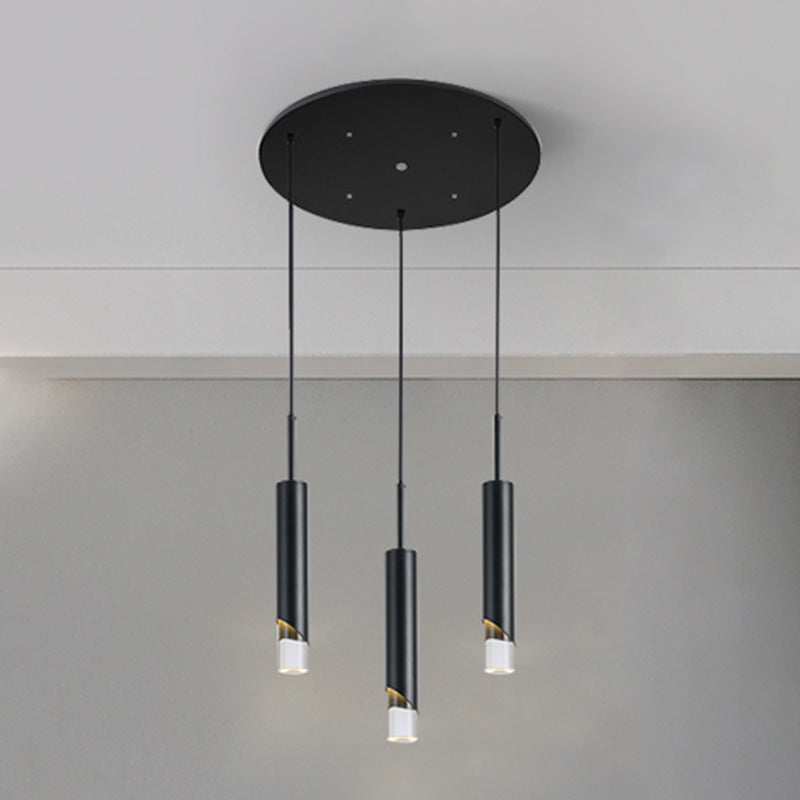 Modern Creative Cylindrical LED Pendant Light Wrought Iron Hanging Lamp with Acrylic Shade