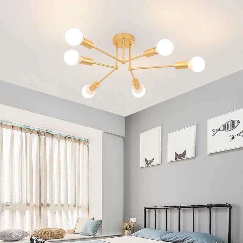 Industrie Retro Radial Semi Flush Mount Schmiedeeisendecke für Wohnzimmer