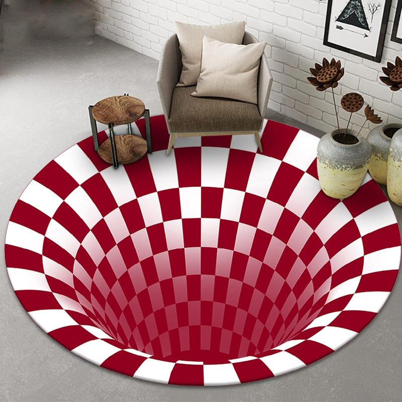 Round Bold 3D Print Rug White Tone Polyester Area Carpet Non-Slip Backing Rug for Living Room